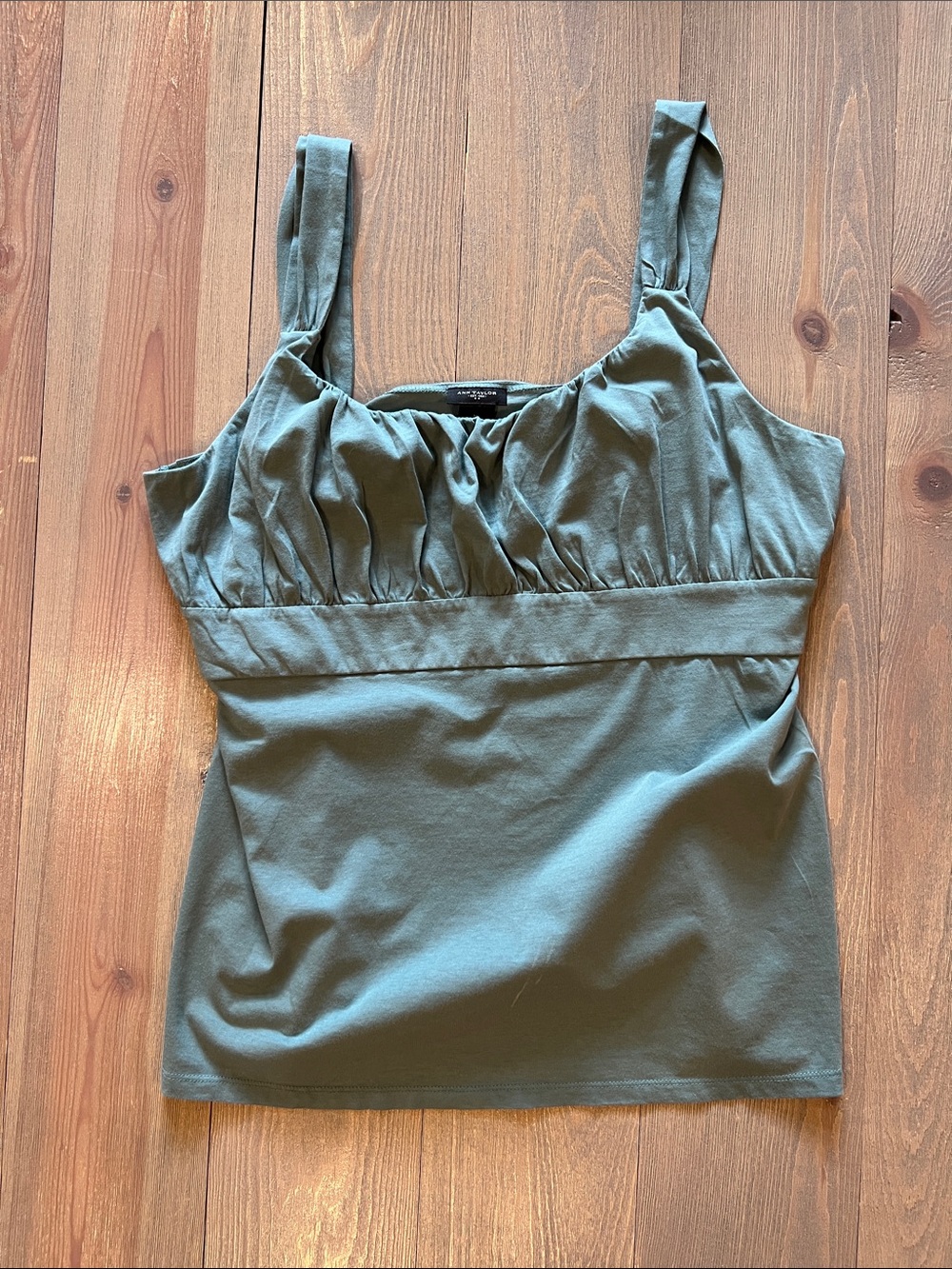 Ann Taylor sage green tank top with gathered bodice. XL